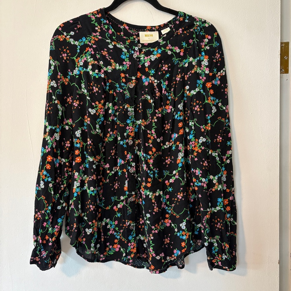 Anthropologie Black Floral Blouse - Picture 2 of 9
